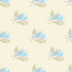 Seamless vector pattern, hand drawn decorative background with cute butterflies. Pastel mono color, repeating template for wallpaper, fabric, packaging, Graphic design, beautiful illustration. - 252924664