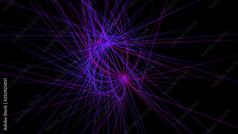Aufkleber abstract composition of intersecting light rays in the dark, 3d render