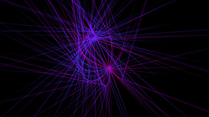 abstract composition of intersecting light rays in the dark, 3d render