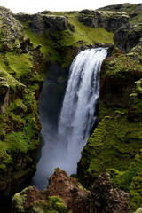 Fototapeta na wymiar Waterfall trail, the first part of Fimmvörduhals hiking trail from Skógar to Porsmörk, Iceland