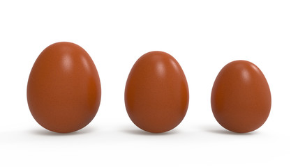Easter eggs isolated on white background. The natural color of village eggs. 3D Illustration