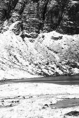 A snowy mountain scene in the Lake District in England