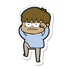 sticker of a annoyed cartoon boy