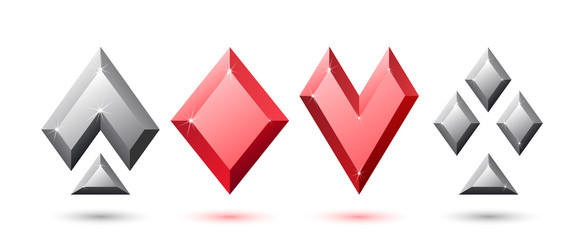 Playing Card Suits set. Four crystal symbols. Vector illustration