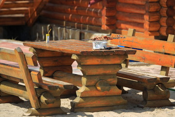 Preparation of a shish kebab in the street, picnic