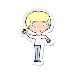 sticker of a cartoon waving boy