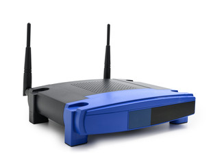 Modern wireless internet router isolated on white background with clipping path.