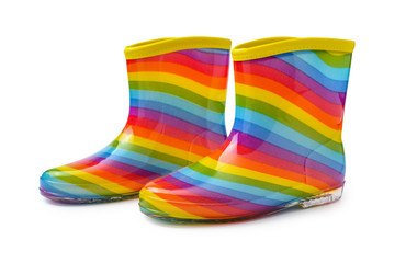 rainbow rubber boots isolated on white  background with clipping path.