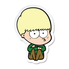 sticker of a nervous cartoon boy