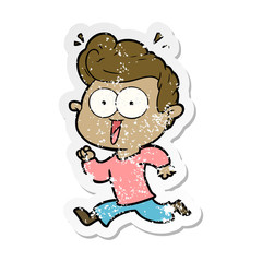 distressed sticker of a cartoon staring man