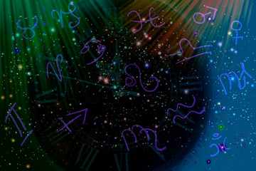 Obraz premium Spring space and zodiac signs
