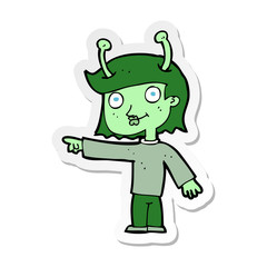sticker of a cartoon space alien
