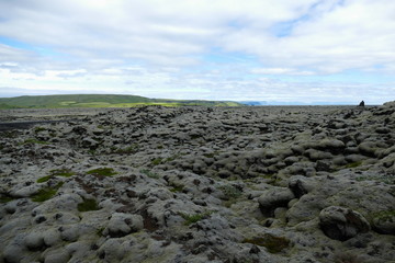 Moss landscape with stones covered in thick layers of moss, Iceland