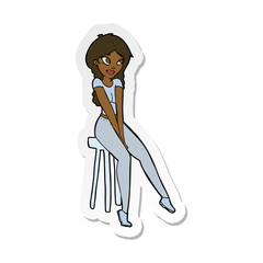 sticker of a cartoon pretty girl on stool