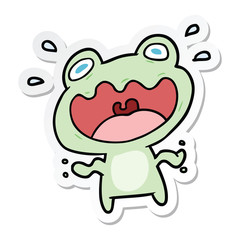 sticker of a cartoon frog frightened
