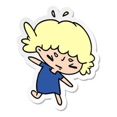 sticker cartoon of a cute kawaii girl