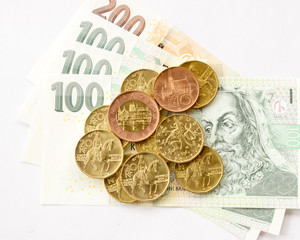 Czech money coins and banknotes
