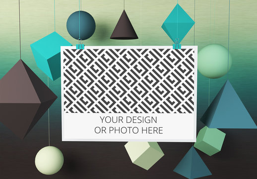 Horizontal Poster in Geometric Scene Mockup