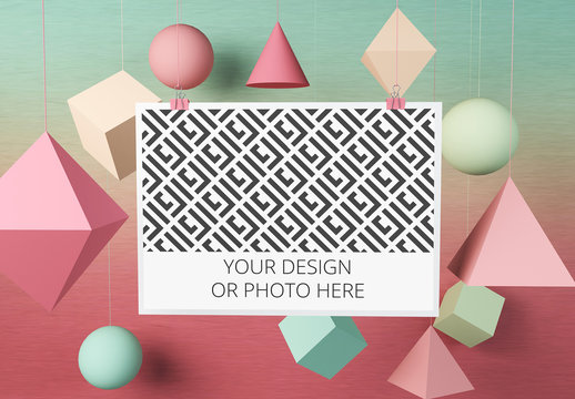 Horizontal Poster in Geometric Scene Mockup