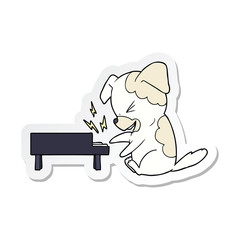 sticker of a cartoon dog rocking out on piano