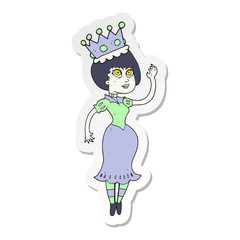 sticker of a cartoon vampire queen waving