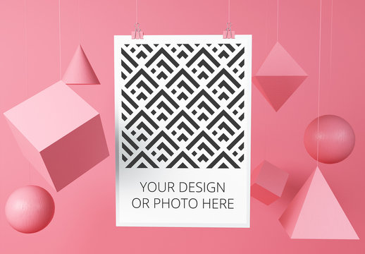 Vertical Poster in Geometric Scene Mockup