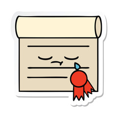 sticker of a cute cartoon certificate