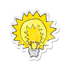 retro distressed sticker of a cartoon light bulb shining