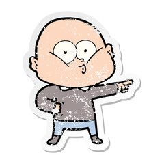 distressed sticker of a cartoon bald man staring