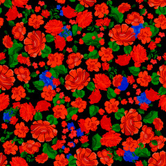 Folklore seamless pattern with red flowers. Vector patch for print.