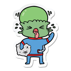 sticker of a weird cartoon alien