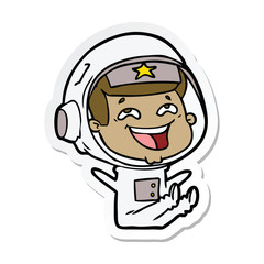 sticker of a cartoon laughing astronaut