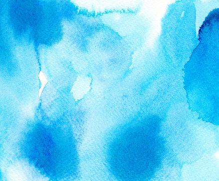 Watercolor painting blue color splash illustration background image. Abstract watercolor hand paint on white background. Detail or closeup brush stroke pattern.Space for text or copy.