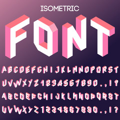 3d isometric vector font. Isometric letters, numbers and symbols. Three-dimensional stock vector typography for headlines, posters etc. Isometric vector alphabet