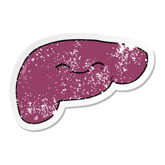 distressed sticker of a cartoon liver