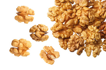 Walnuts isolated on white background top view