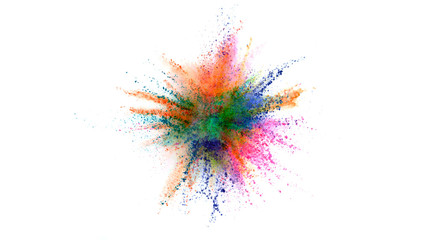 Multi-color powder explosion on white background