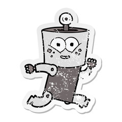 distressed sticker of a happy cartoon robot