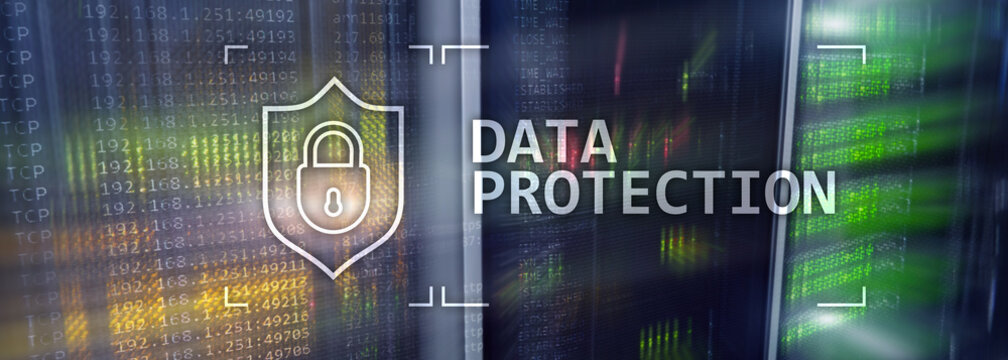 Data protection, Cyber security, information privacy. Internet and technology concept. Server room background.