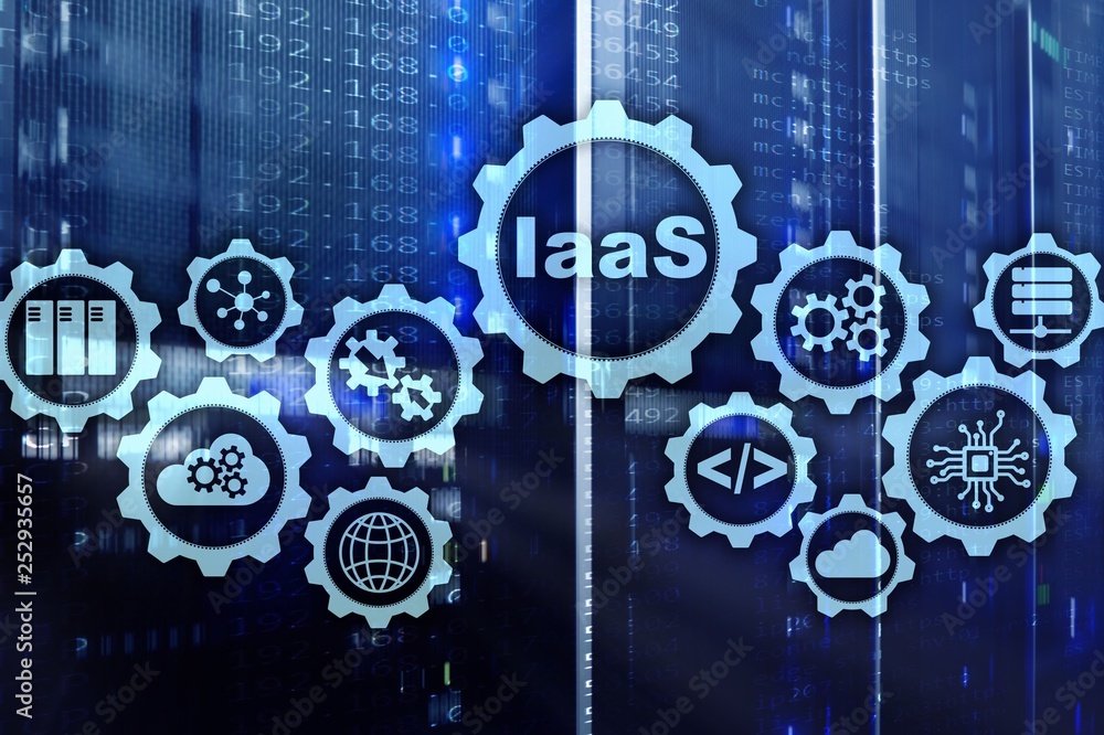 Poster iaas, infrastructure as a service. online internet and networking concept. graph icons on a digital 