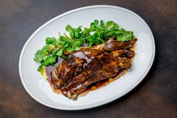 Leg of lamb baked with vegetables