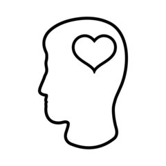 Line icon of man's head and heart. Concept of love, feelings, romantic or emotional thinking. Vector Illustration
