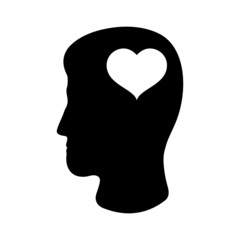 Icon of man's head and heart. Concept of love, feelings, romantic or emotional thinking. Vector Illustration