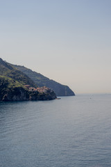 Fototapeta na wymiar Italy, Cinque Terre, Corniglia, Manarola, SCENIC VIEW OF SEA AGAINST CLEAR SKY