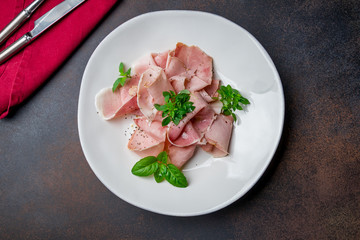 sliced ham on a plate