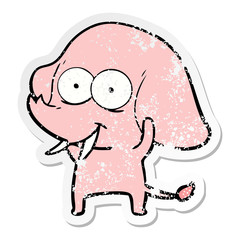 distressed sticker of a happy cartoon elephant