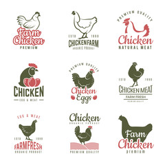 Pollo labels. Fast food chicken logotypes badges farm meat of bird vector template. Illustration of bird farm, chicken label food © ONYXprj