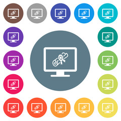 Webinar on monitor flat white icons on round color backgrounds