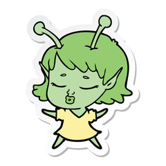 sticker of a cute alien girl cartoon
