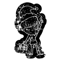 cartoon distressed icon of a woman crying wearing santa hat